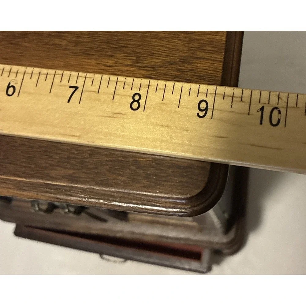 Vintage Jewelry Box Armoire Wood Etched Glass Carousel Mirror Music Box 13x9x5